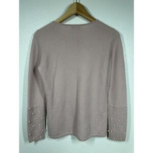 Neiman Marcus Sweater Womens Small Pink 100% Cashmere Pearl Embellished Crewneck